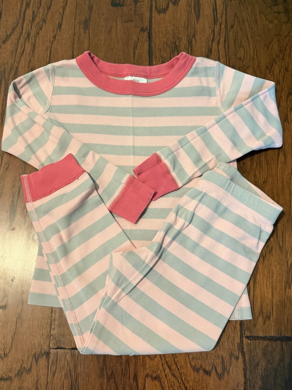 Hanna Andersson Girls Pink and Gray Stripe Pajama Set Two-Piece Size 4